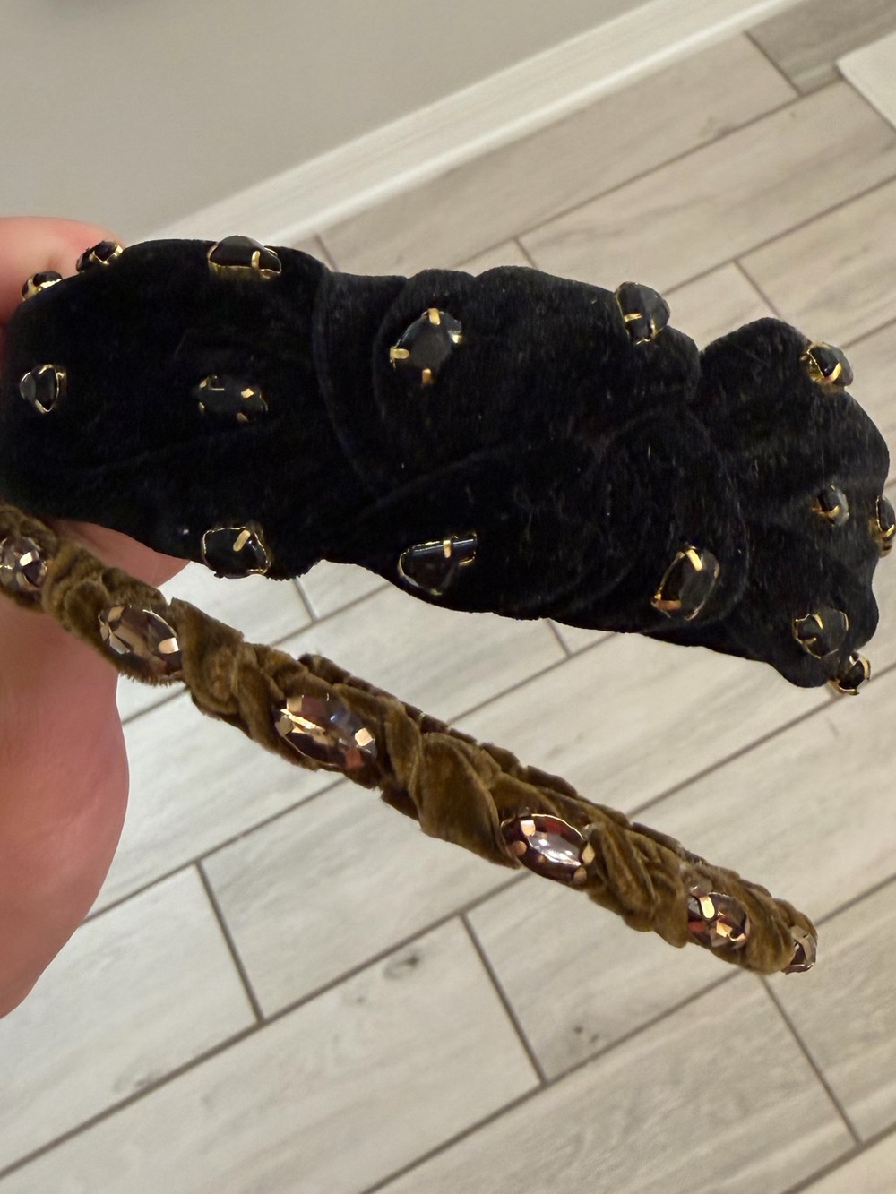 Velvet Braided Headbands with Gold Accent - Black and Brown